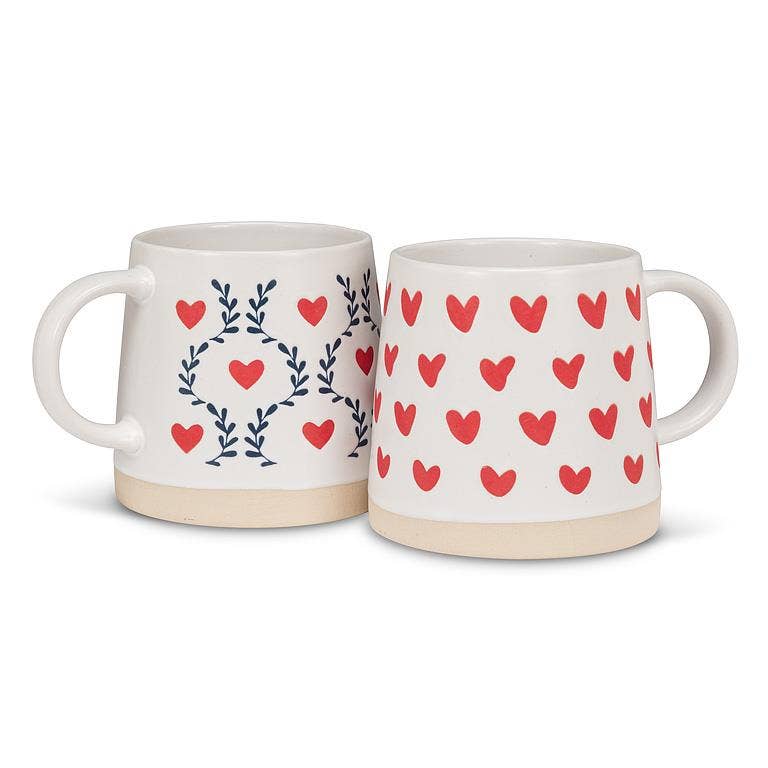 Wide Base Mug with Scandi Hearts & Leaves