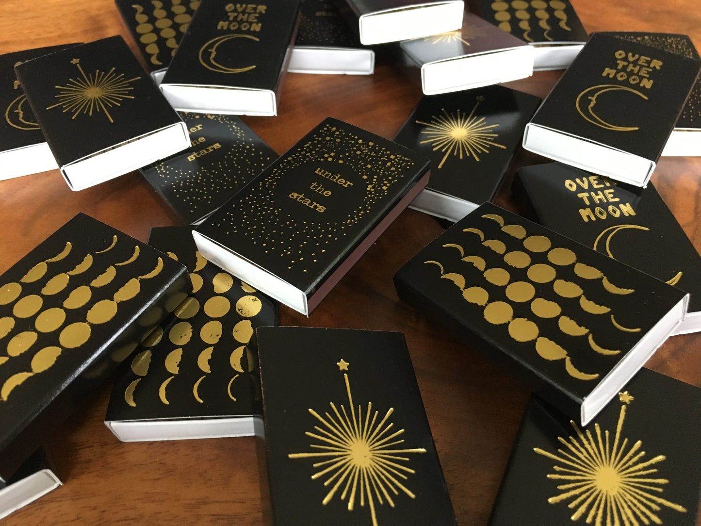 Phases of the Moon Gold Foil Embossed Matchbox