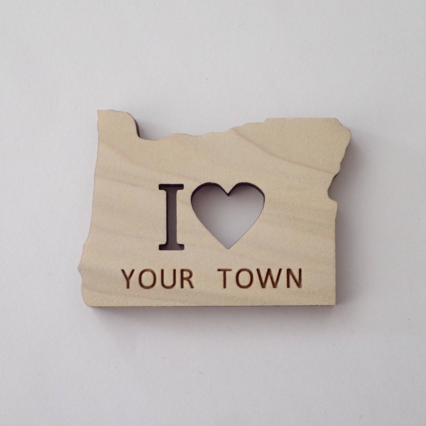 I Love Oregon Wood Magnet - customizable