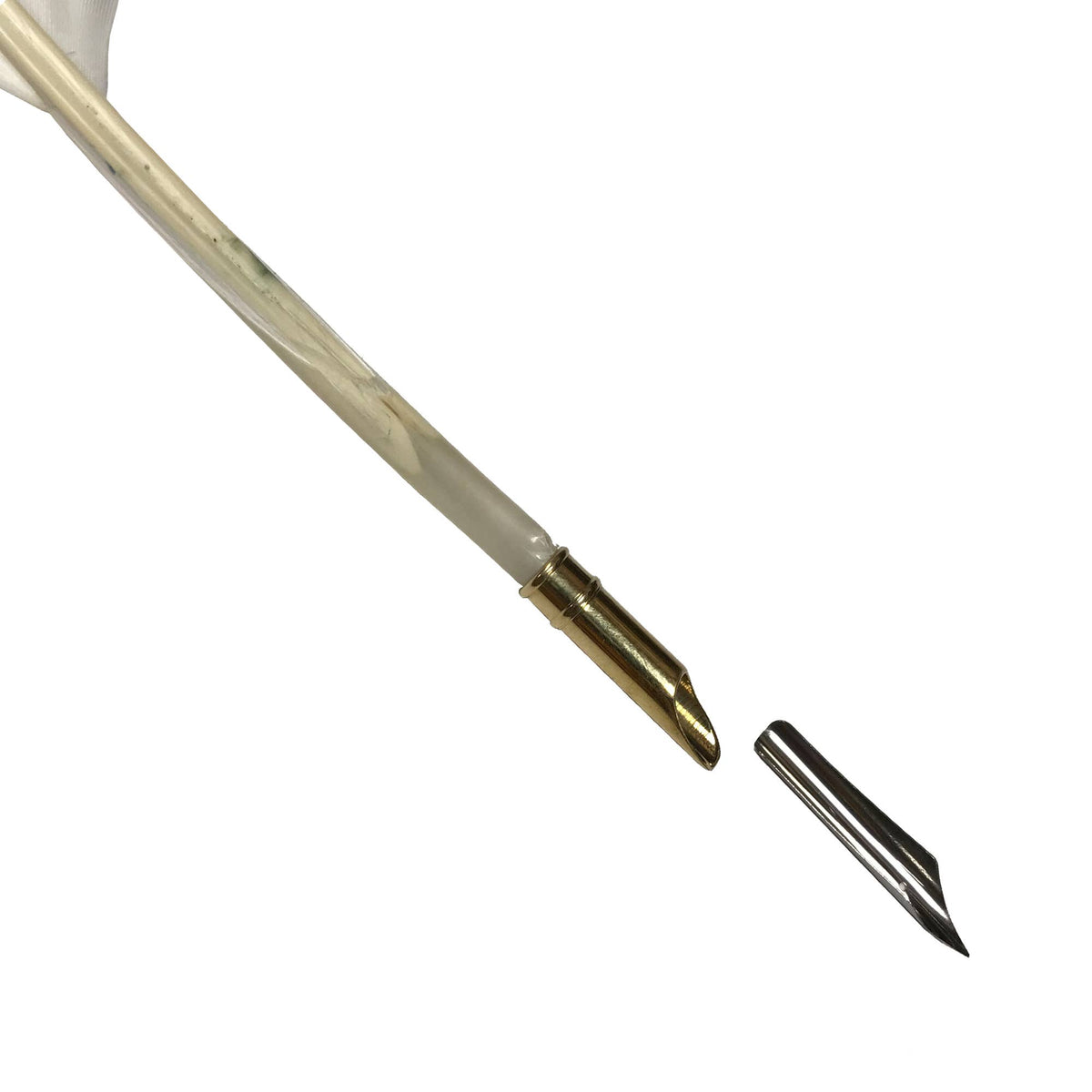 White Goose Feather Quill Pen with Brass Nib