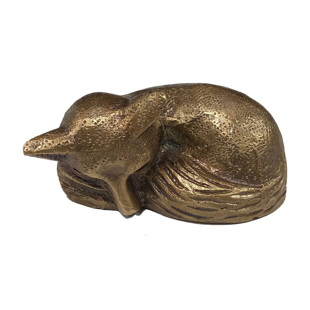 Antiqued Brass Sleeping Fox Tabletop Decor | Classic Desk Accent
