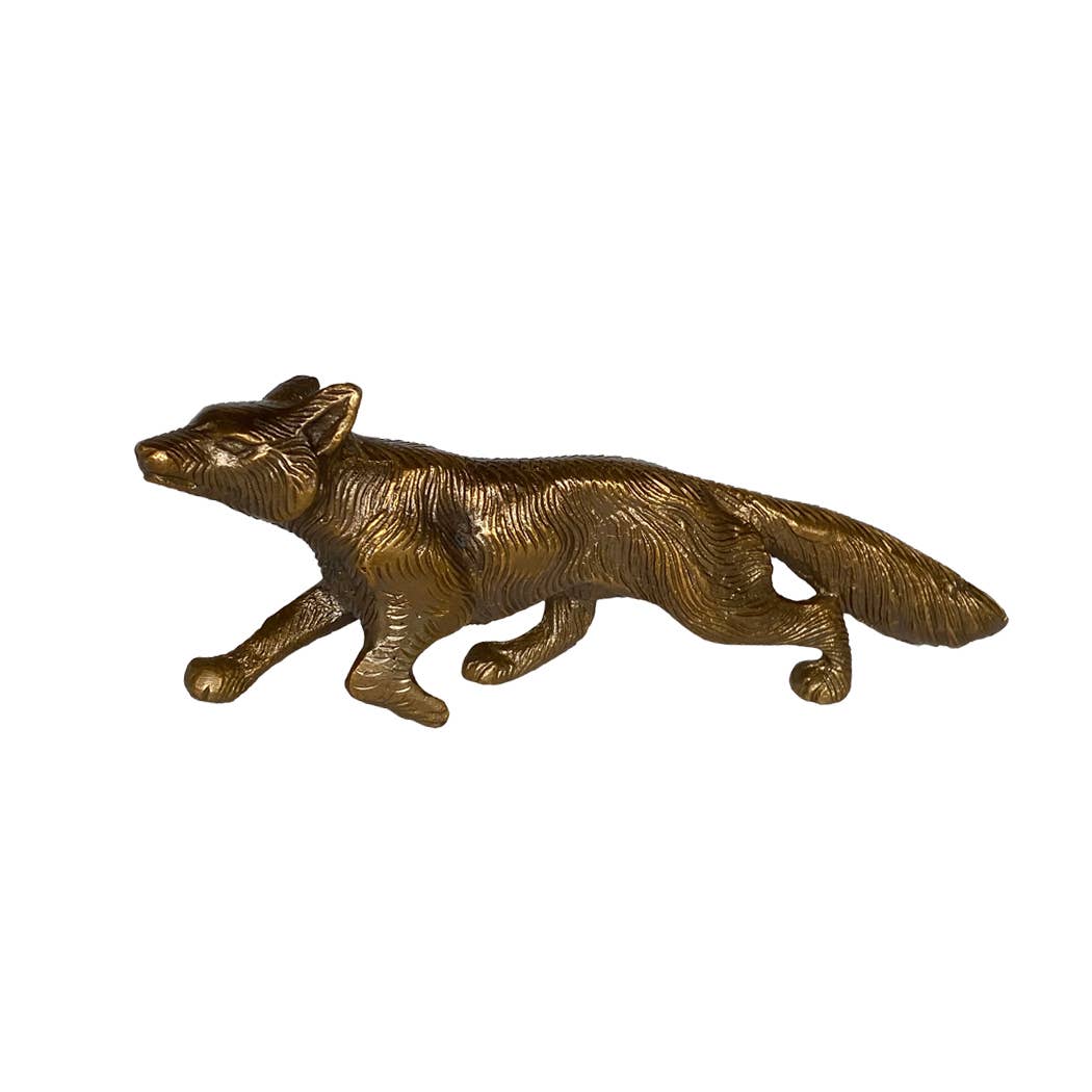 Solid Antiqued Brass Running Fox | Tabletop Desk Decor