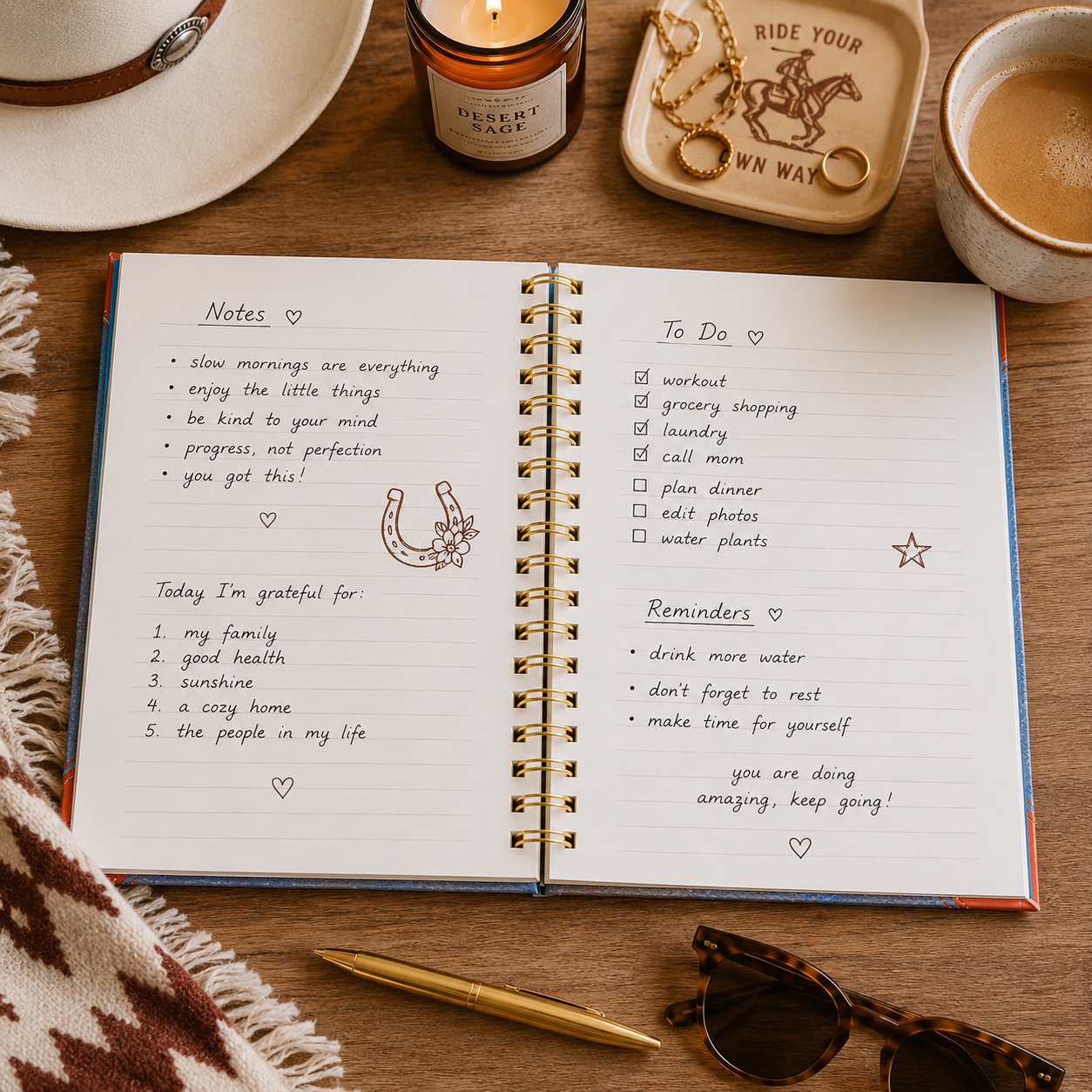 Western Spiral Notebook, Denim Hardcover Cowgirl Journal