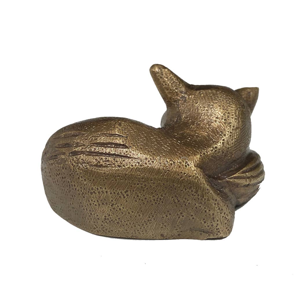 Antiqued Brass Sleeping Fox Tabletop Decor | Classic Desk Accent