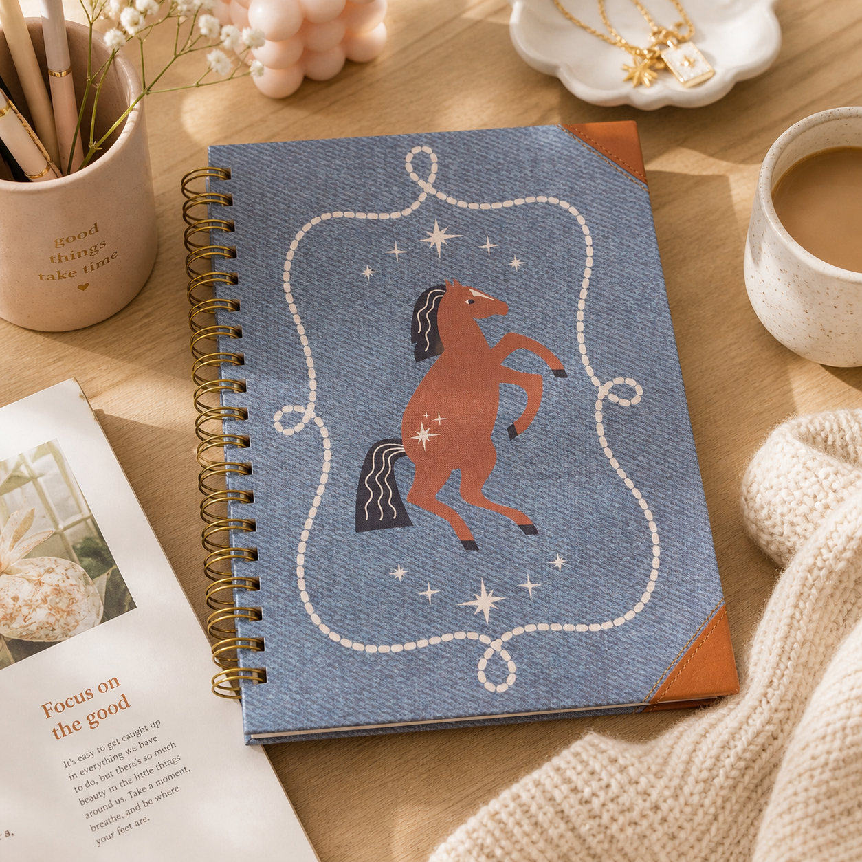 Western Spiral Notebook, Denim Hardcover Cowgirl Journal