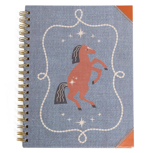 Western Spiral Notebook, Denim Hardcover Cowgirl Journal