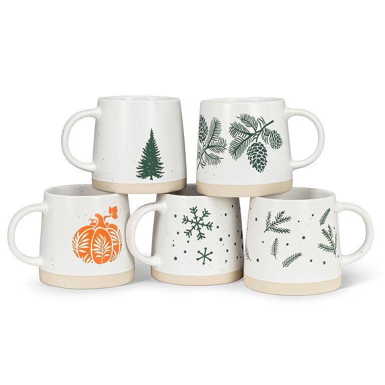 Wide Base Mug with Pine Branches