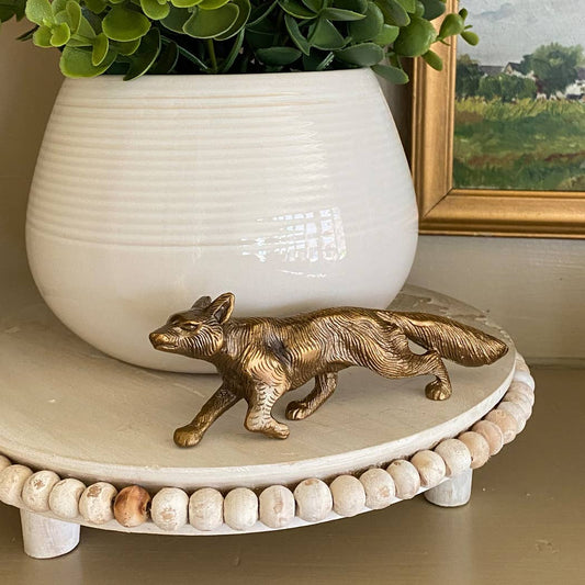 Solid Antiqued Brass Running Fox | Tabletop Desk Decor