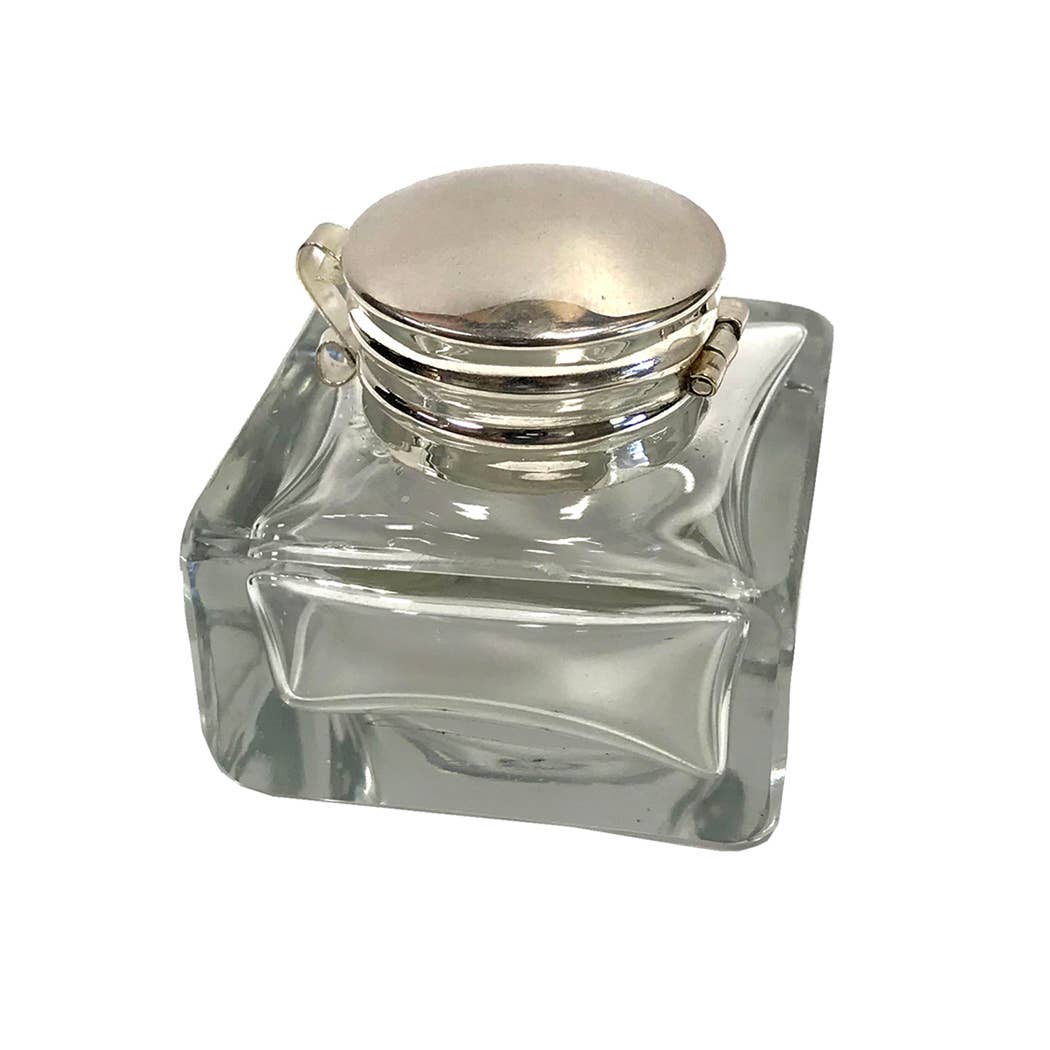 Square Clear Glass Inkwell | Classic Writing Supplies | Desktop Decor