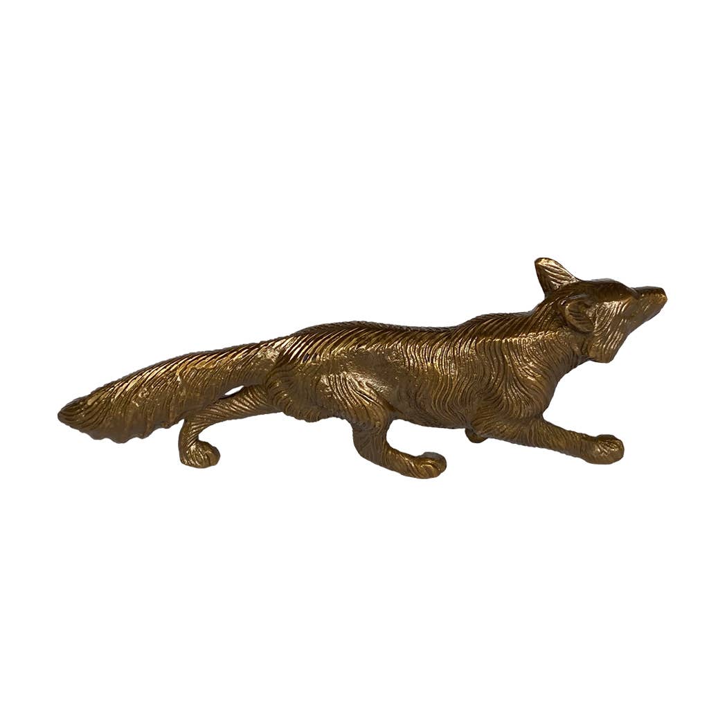 Solid Antiqued Brass Running Fox | Tabletop Desk Decor