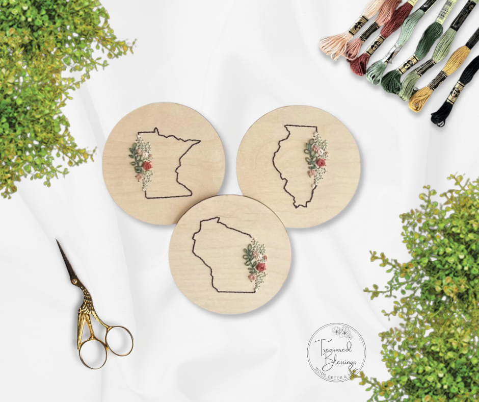 Wood Embroidery Kit - States Floral