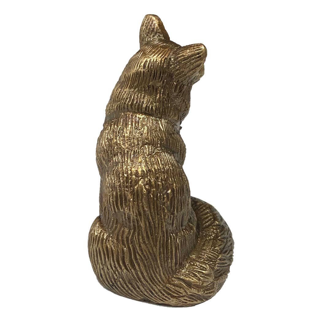 Antiqued Solid Brass Sitting Fox | Classic Desktop Decor