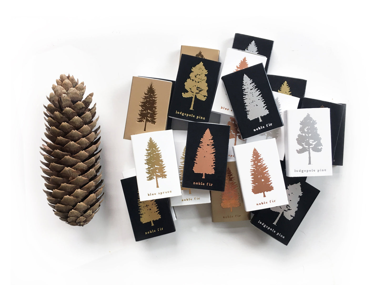 Blue Spruce Tree Gold Foil Matchbox | Pine Tree Matches