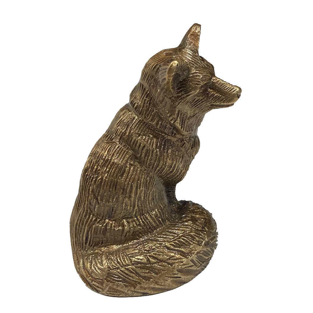 Antiqued Solid Brass Sitting Fox | Classic Desktop Decor