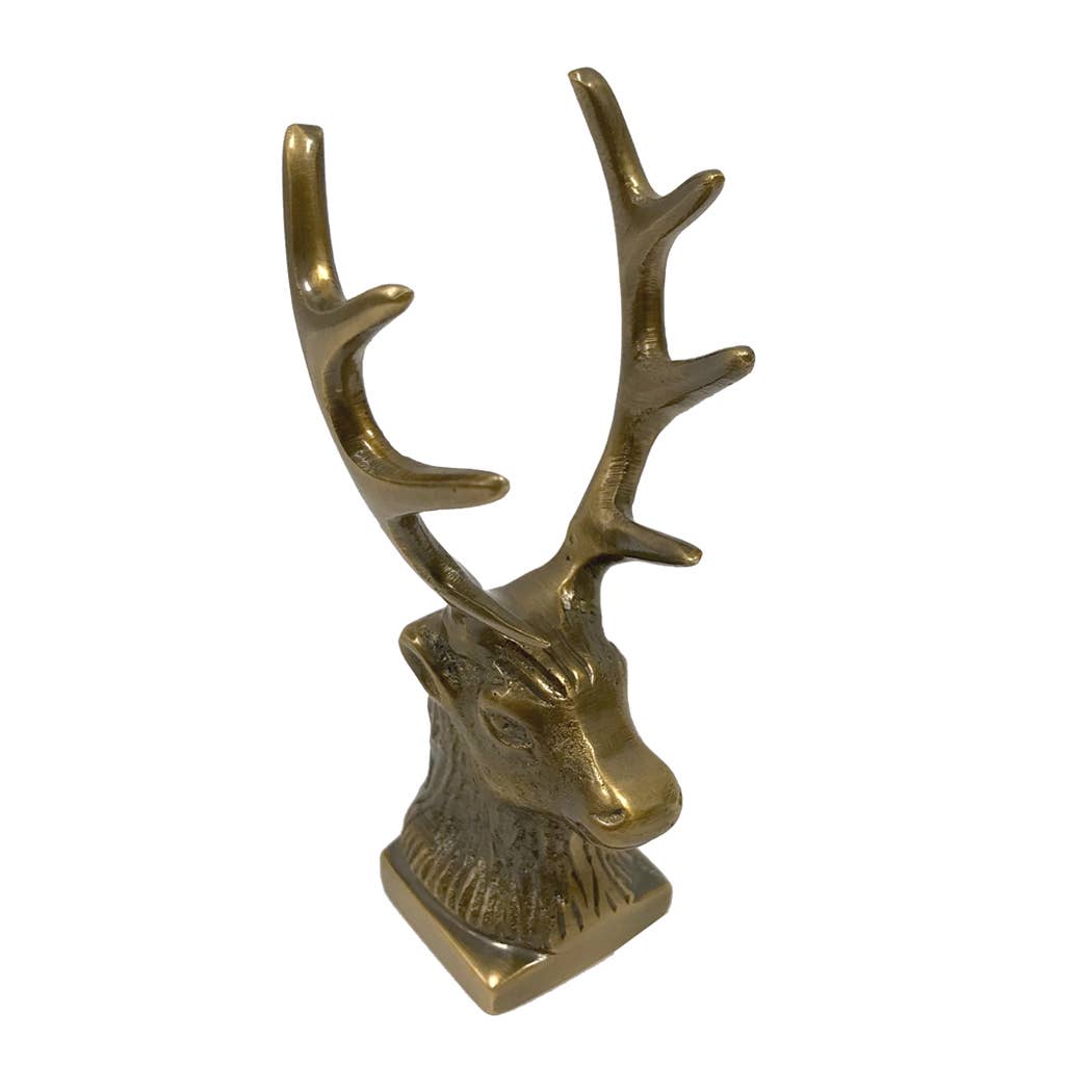 Antiqued Brass Stag Pen Tabletop Holder | Classic Desktop Decor