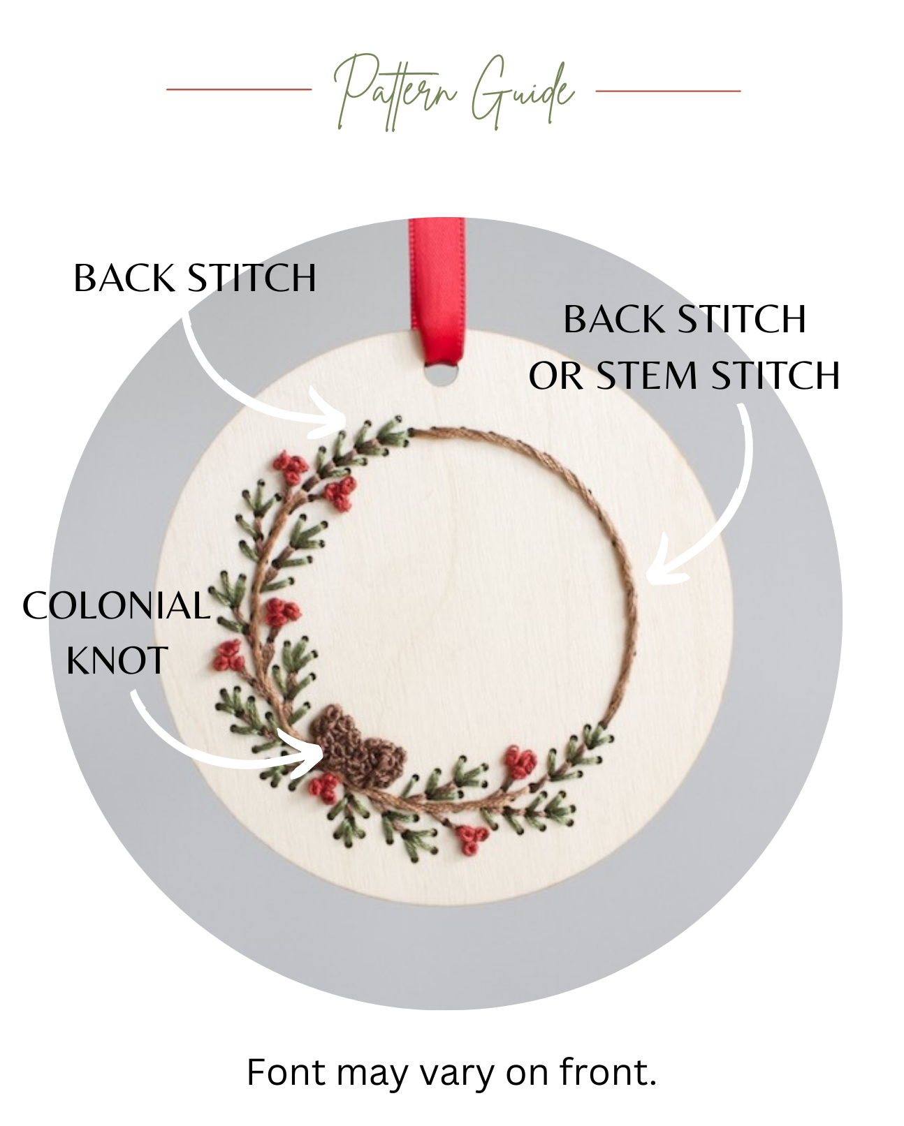 Wood Embroidery Kit - Christmas Pine Wreath