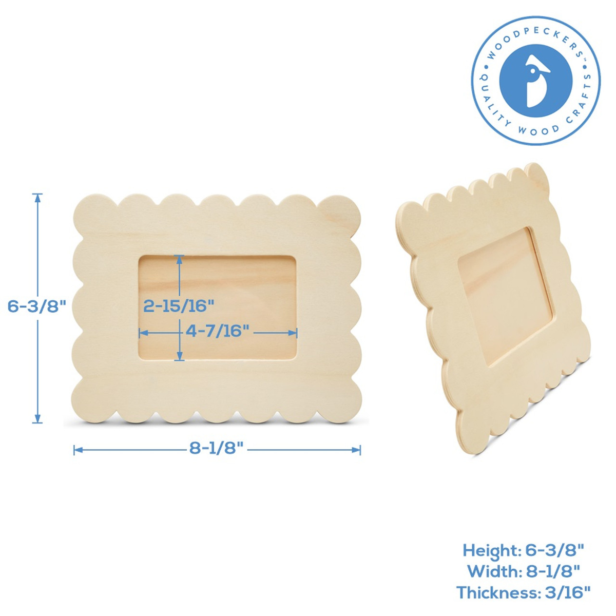 Unfinished Wood Scalloped Photo Frame, 6-3/8" X 8-1/8"