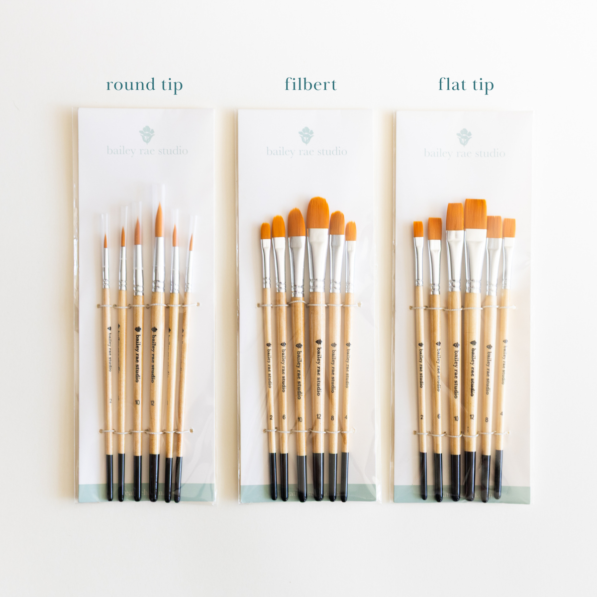 Watercolor brush set | Flat Brush, 6 piece | Bailey Rae Studio