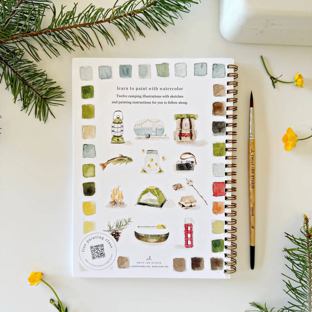 Camping watercolor workbook | Emily Lex Studio