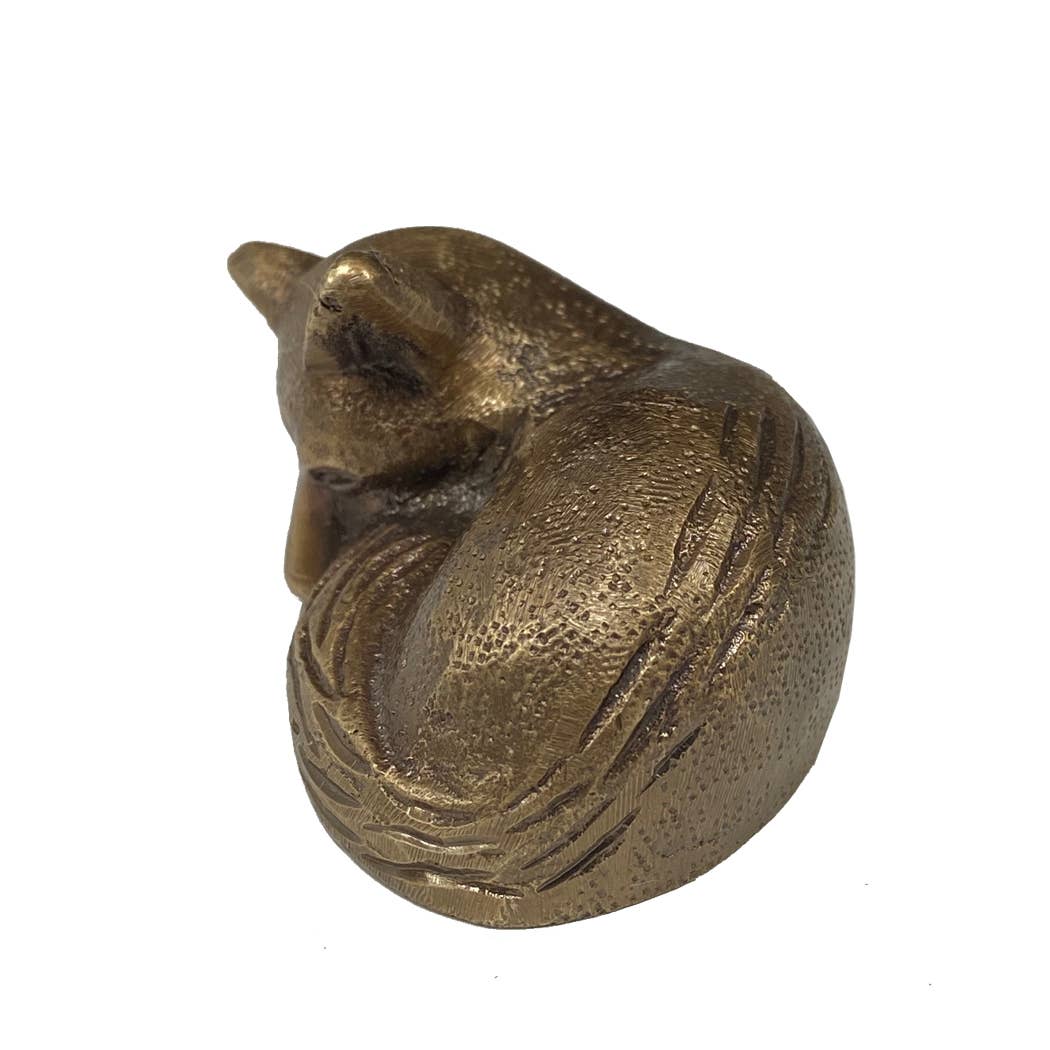 Antiqued Brass Sleeping Fox Tabletop Decor | Classic Desk Accent