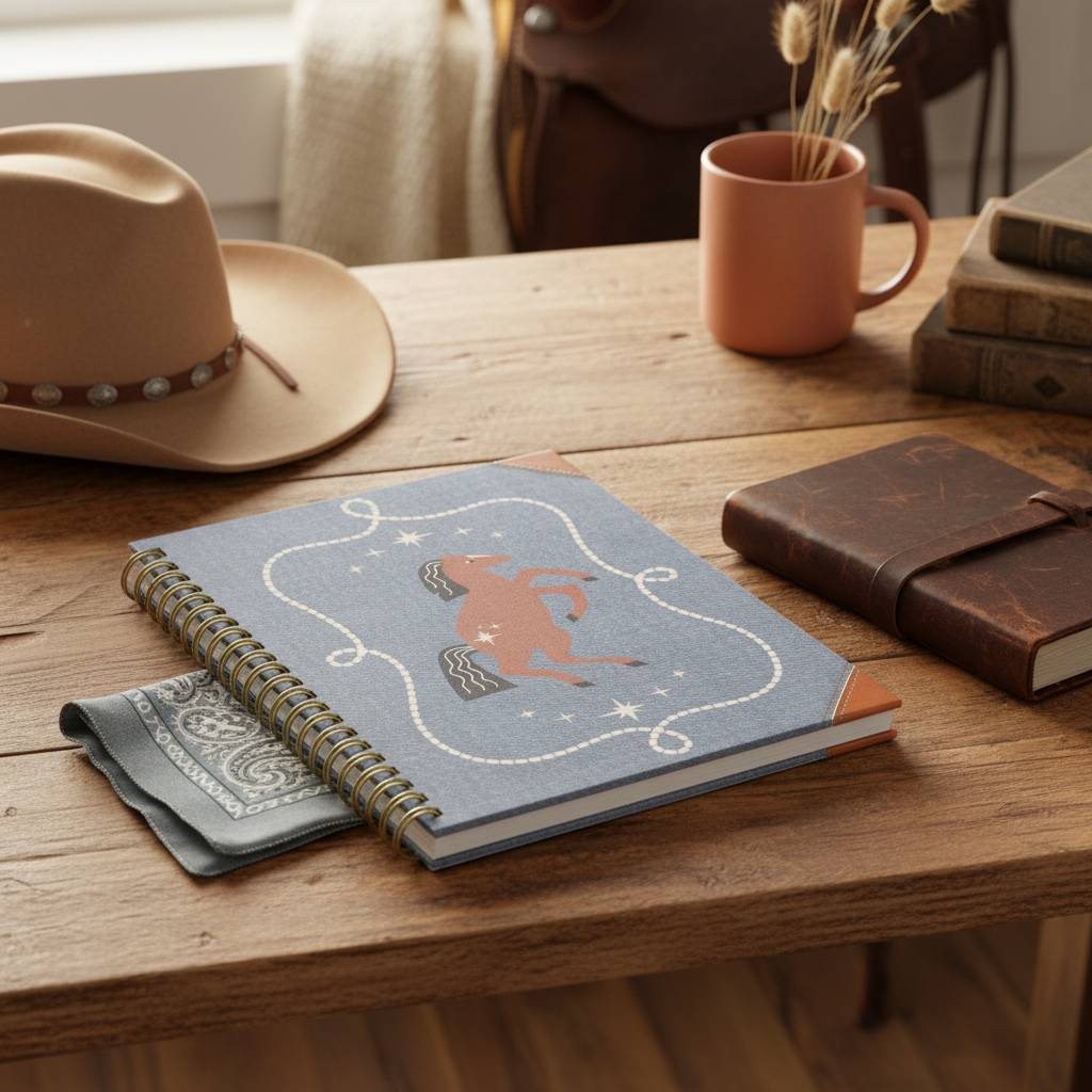 Western Spiral Notebook, Denim Hardcover Cowgirl Journal