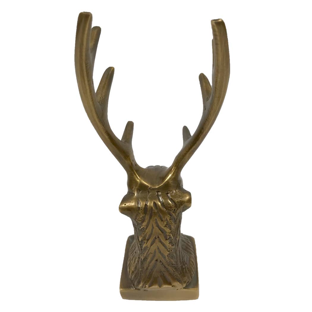 Antiqued Brass Stag Pen Tabletop Holder | Classic Desktop Decor