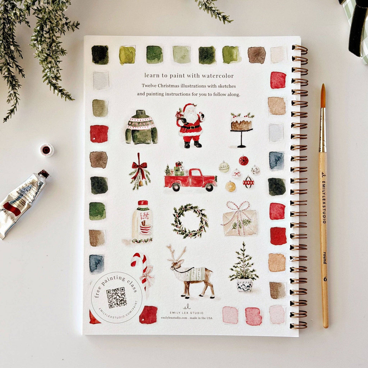 Classic christmas watercolor workbook | Emily Lex Studio