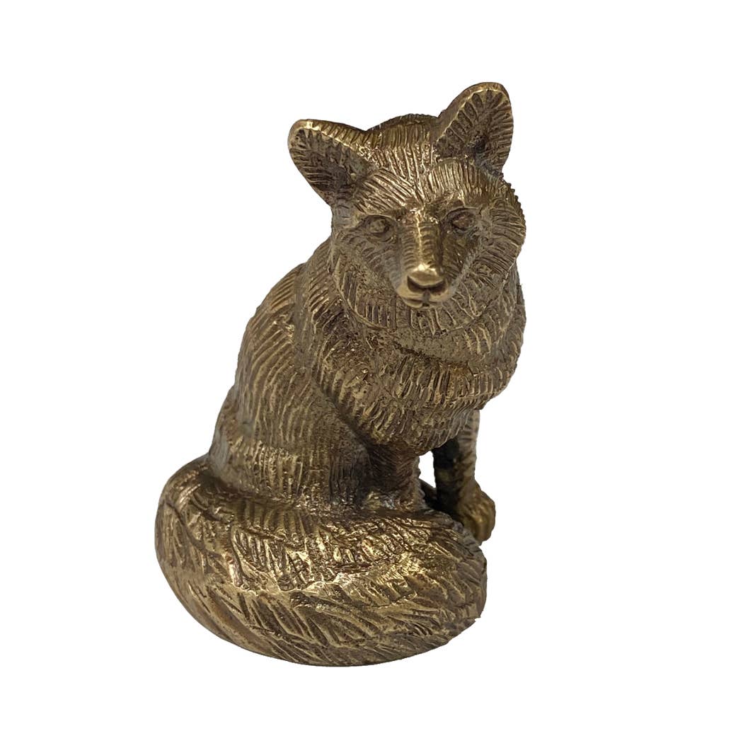 Antiqued Solid Brass Sitting Fox | Classic Desktop Decor
