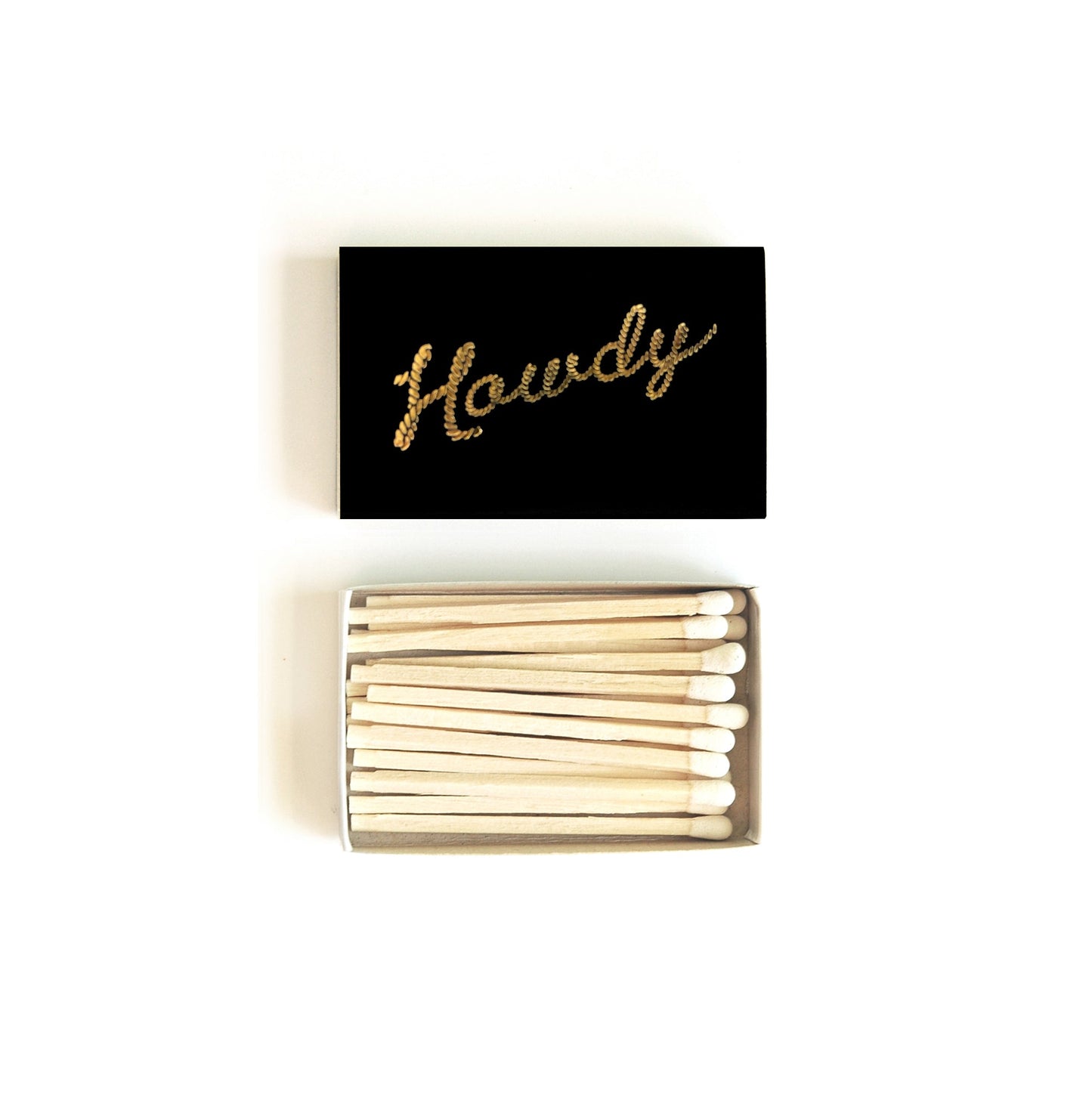 Howdy Gold Foil Embossed Matches | Classic Black Matchbox