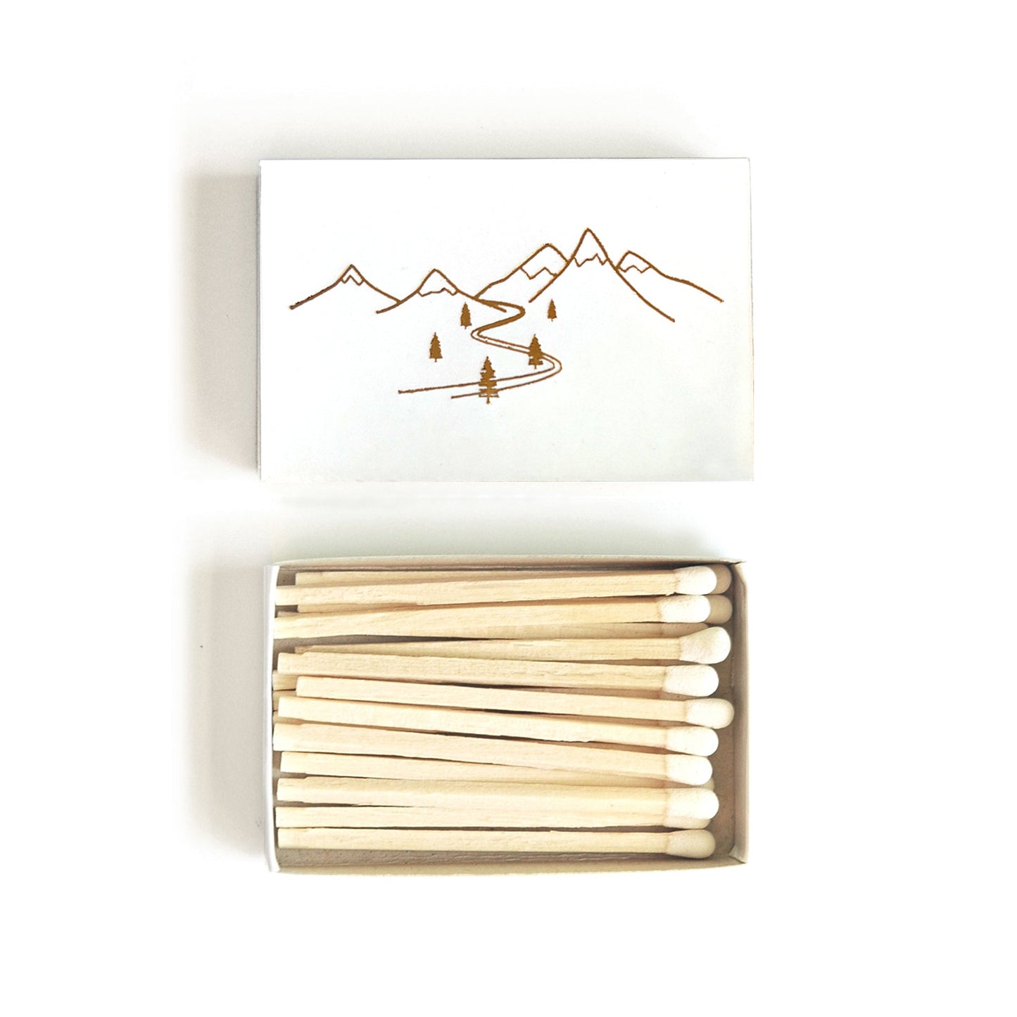 Snow Capped Mountains Gold Foil Matchbox | Hygge Gift | Cozy Candle Tool