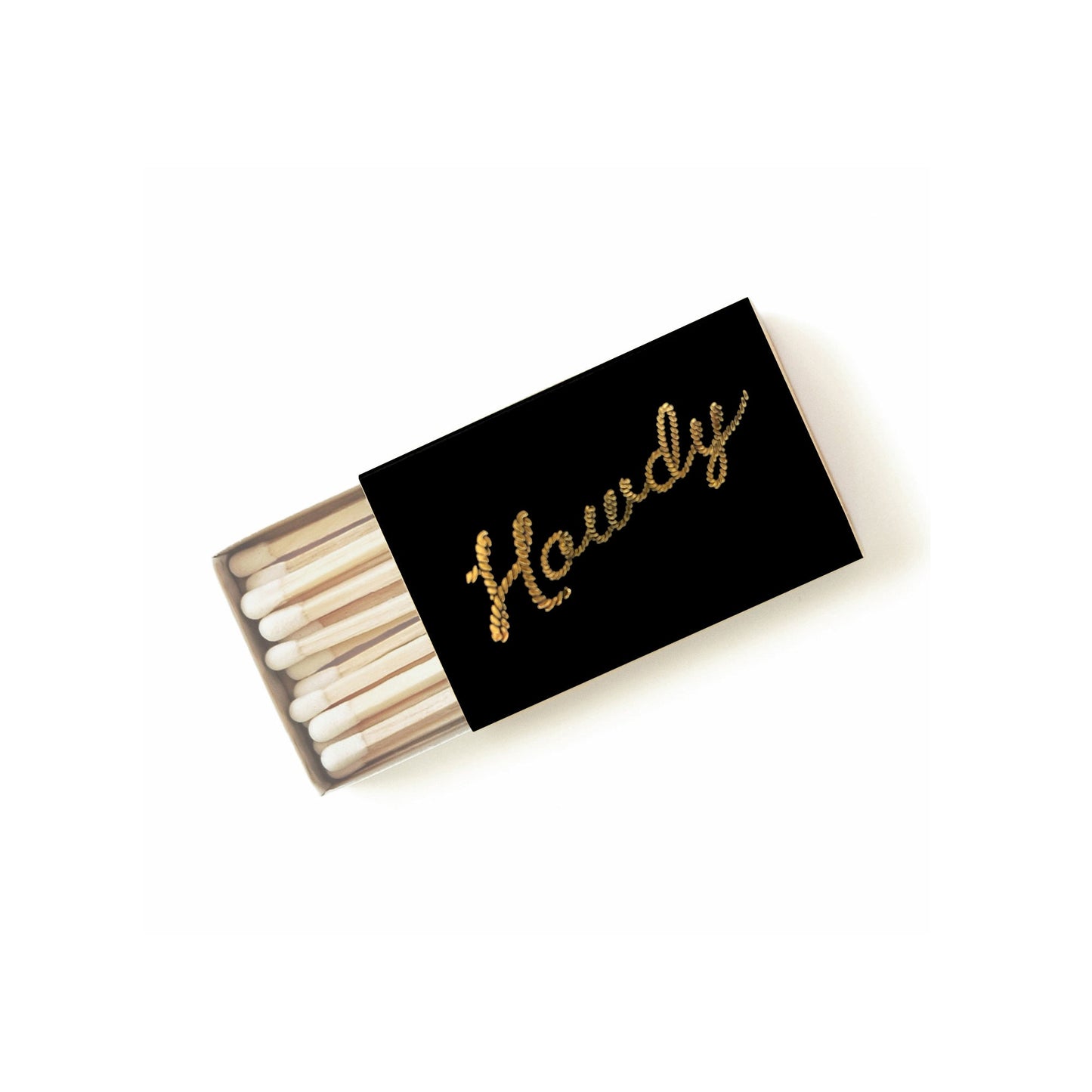 Howdy Gold Foil Embossed Matches | Classic Black Matchbox