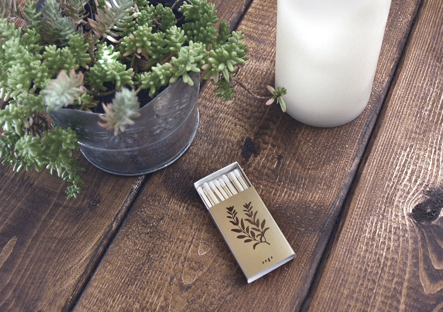 Sage Gold Foil Embossed Matchbox