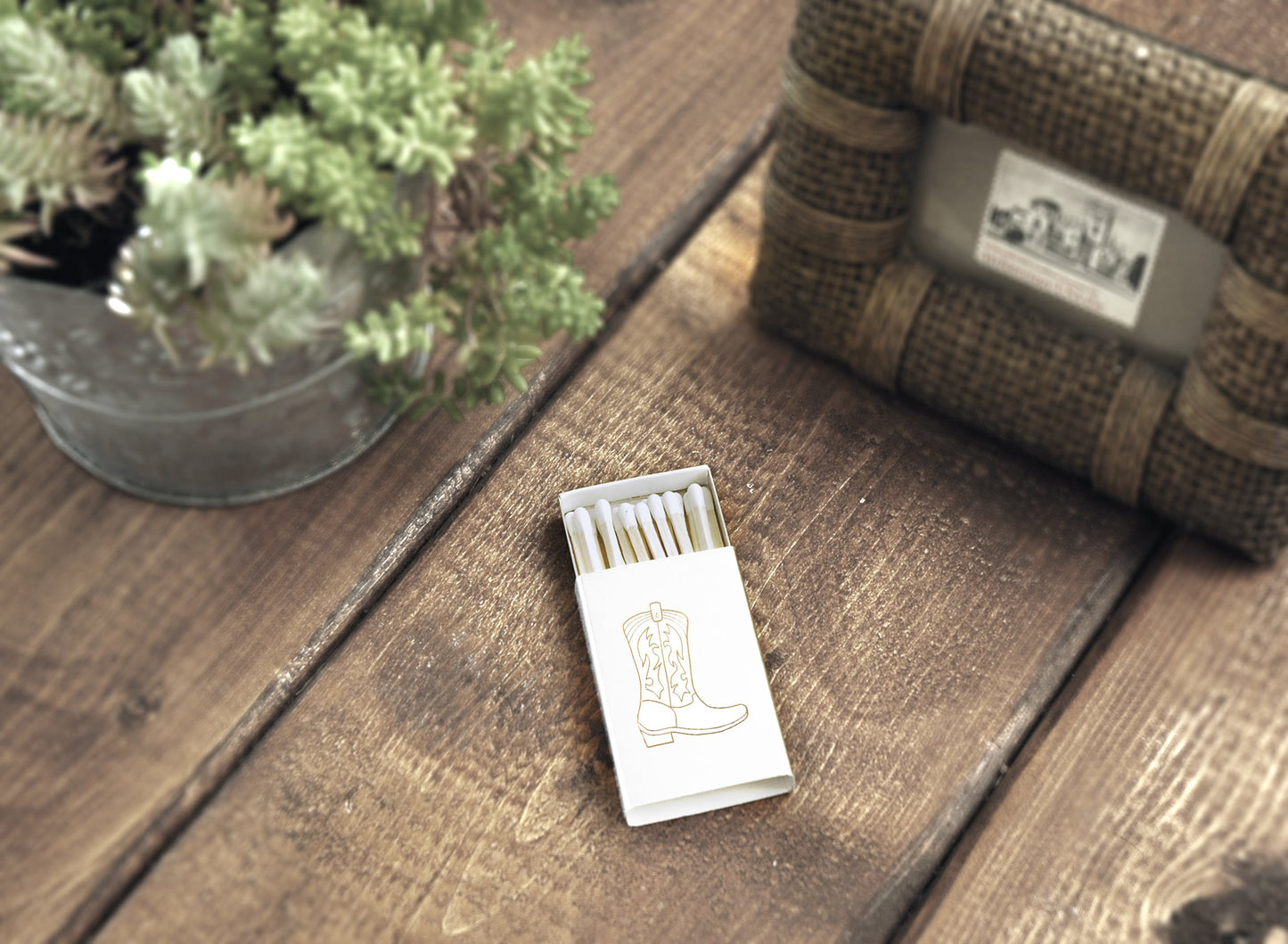 Cowboy Boot Gold Foil Embossed Matchbox | Western Matches