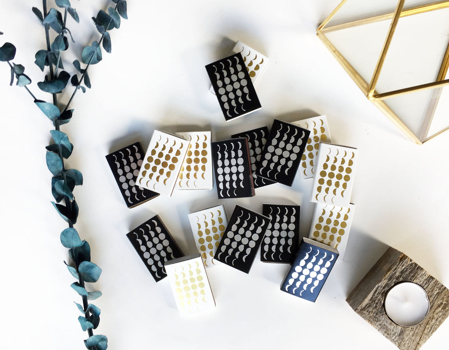 Phases of the Moon Gold Foil Embossed Matchbox
