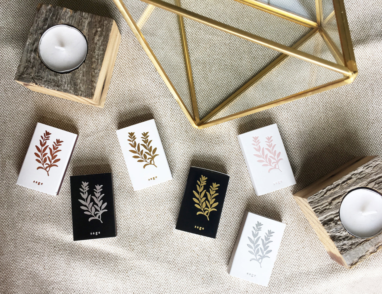 Sage Gold Foil Embossed Matchbox