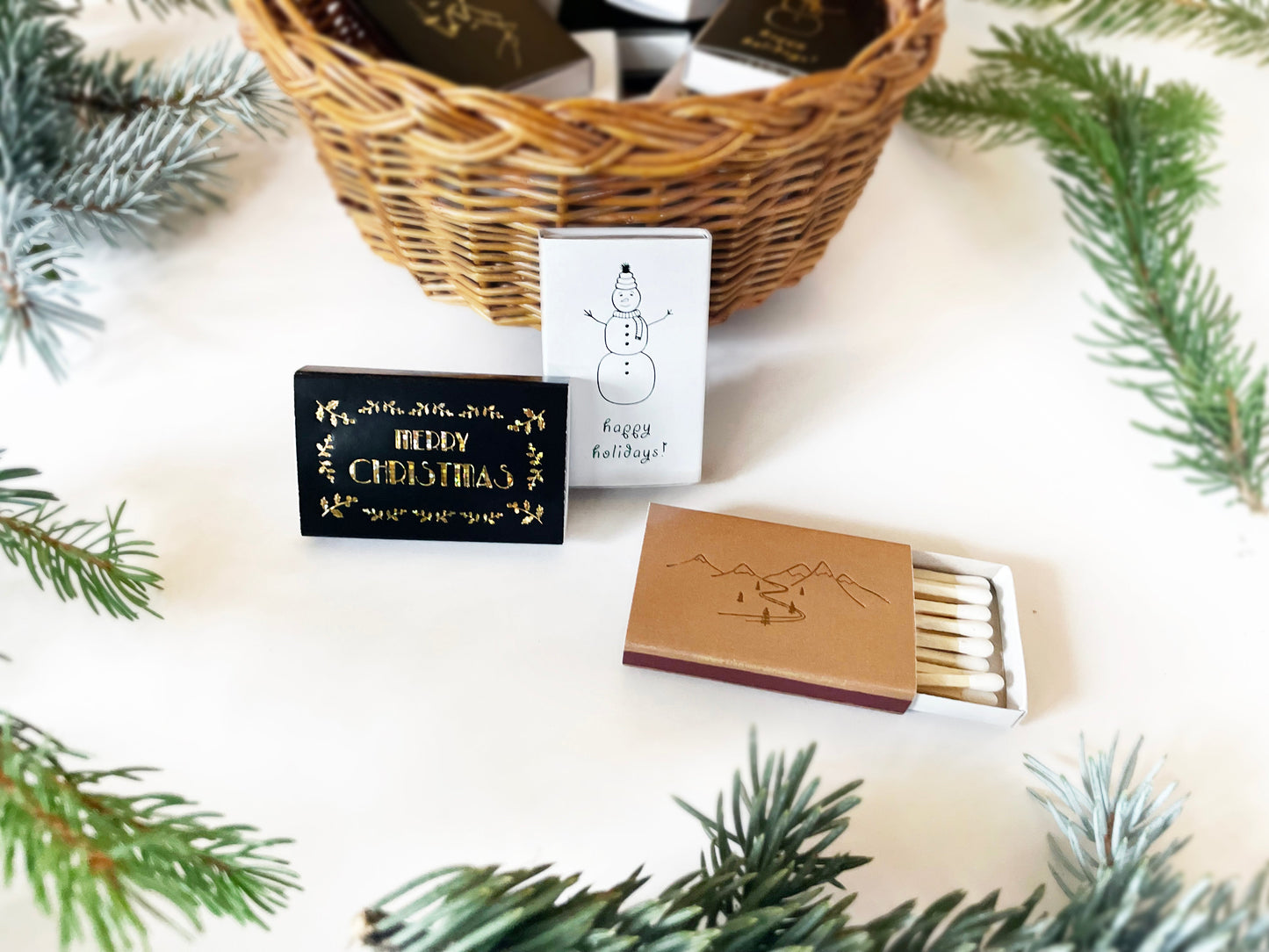 Snow Capped Mountains Gold Foil Matchbox | Hygge Gift | Cozy Candle Tool