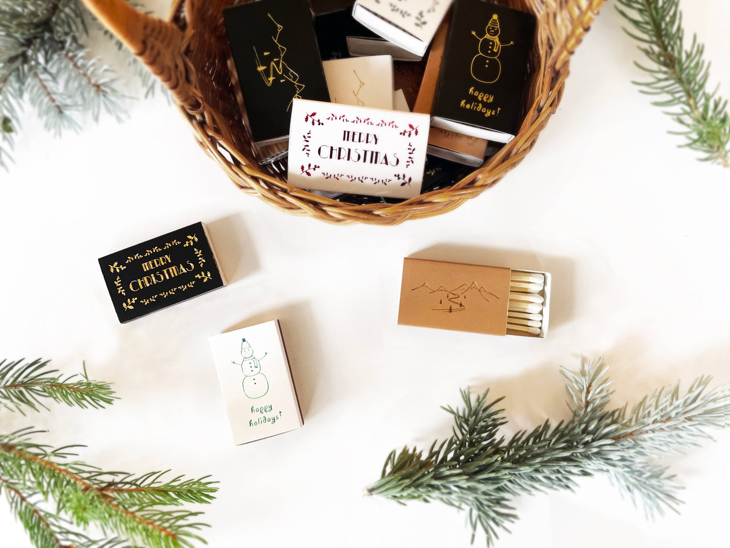 Snow Capped Mountains Gold Foil Matchbox | Hygge Gift | Cozy Candle Tool