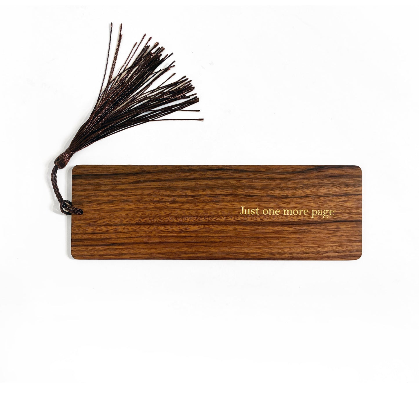 Just One More Page Foil Embossed Walnut Wood Bookmark