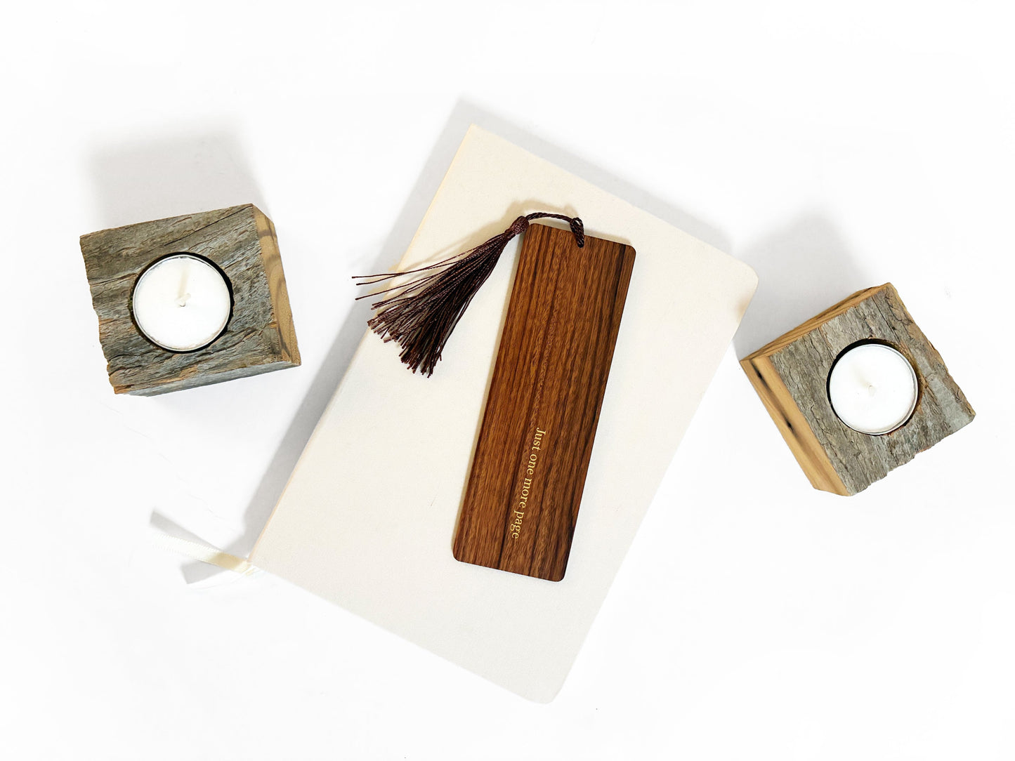Just One More Page Foil Embossed Walnut Wood Bookmark
