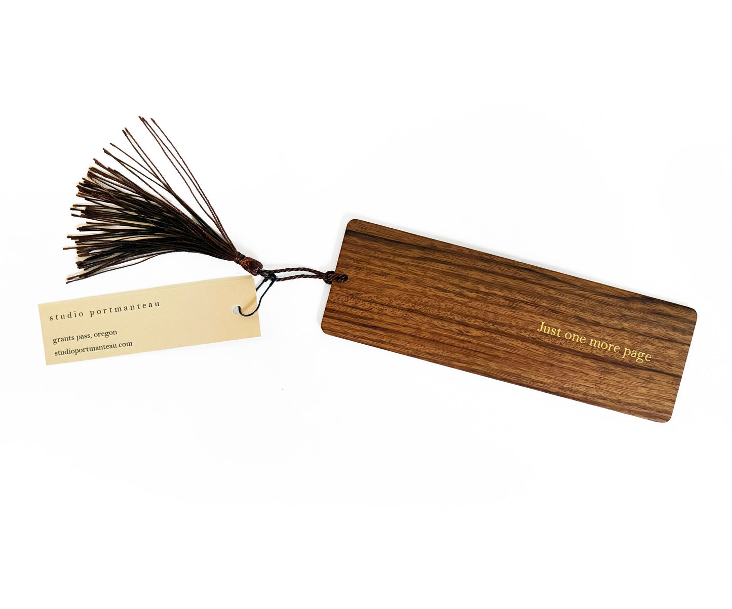 Just One More Page Foil Embossed Walnut Wood Bookmark