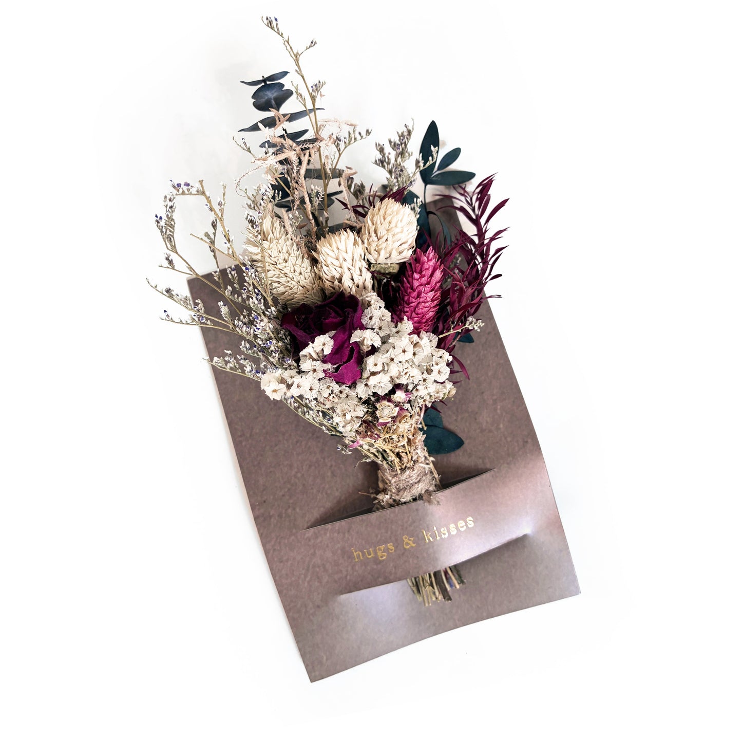 Hugs & Kisses Mini Bouquet Card | Dried Floral Greeting