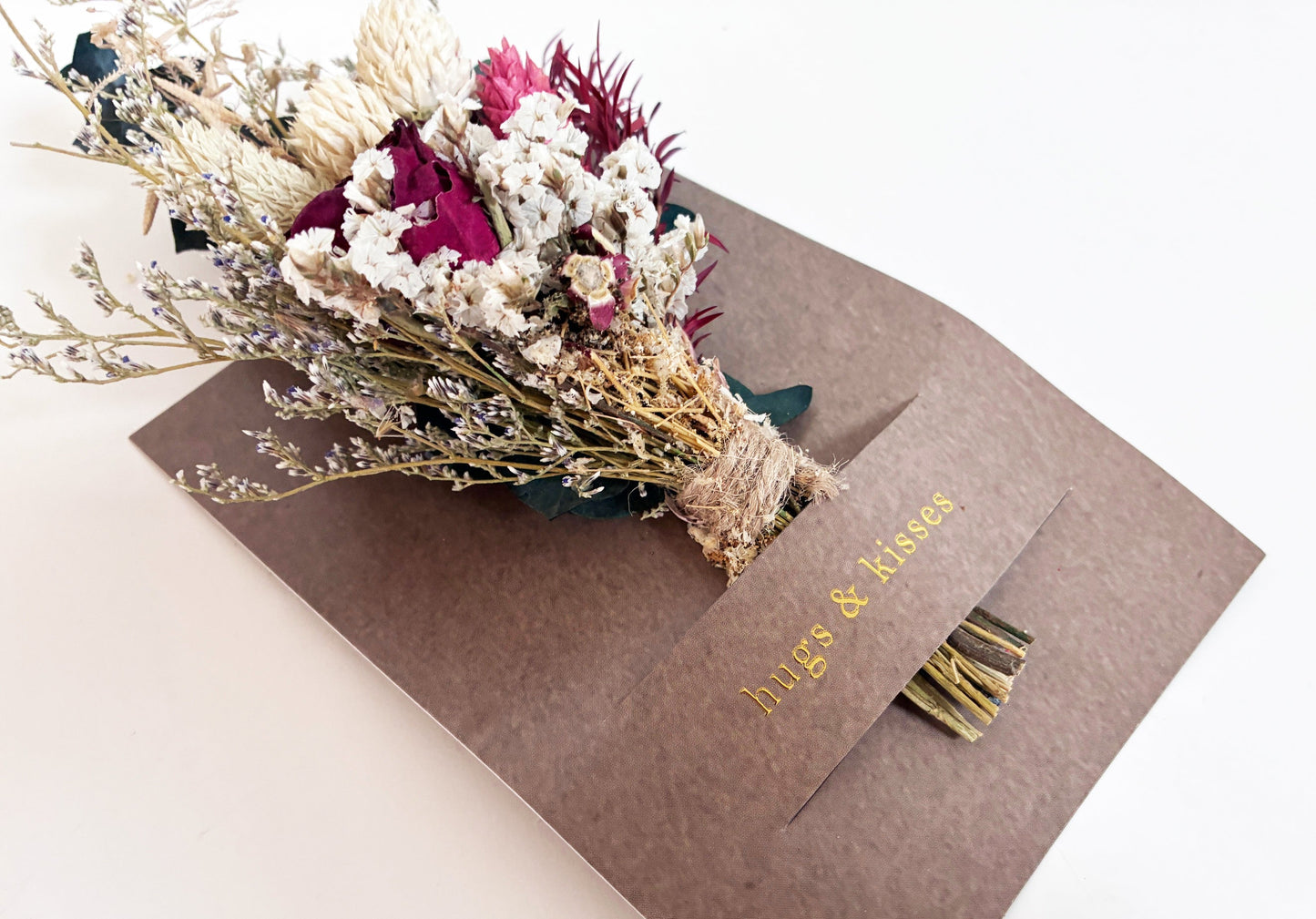 Hugs & Kisses Mini Bouquet Card | Dried Floral Greeting