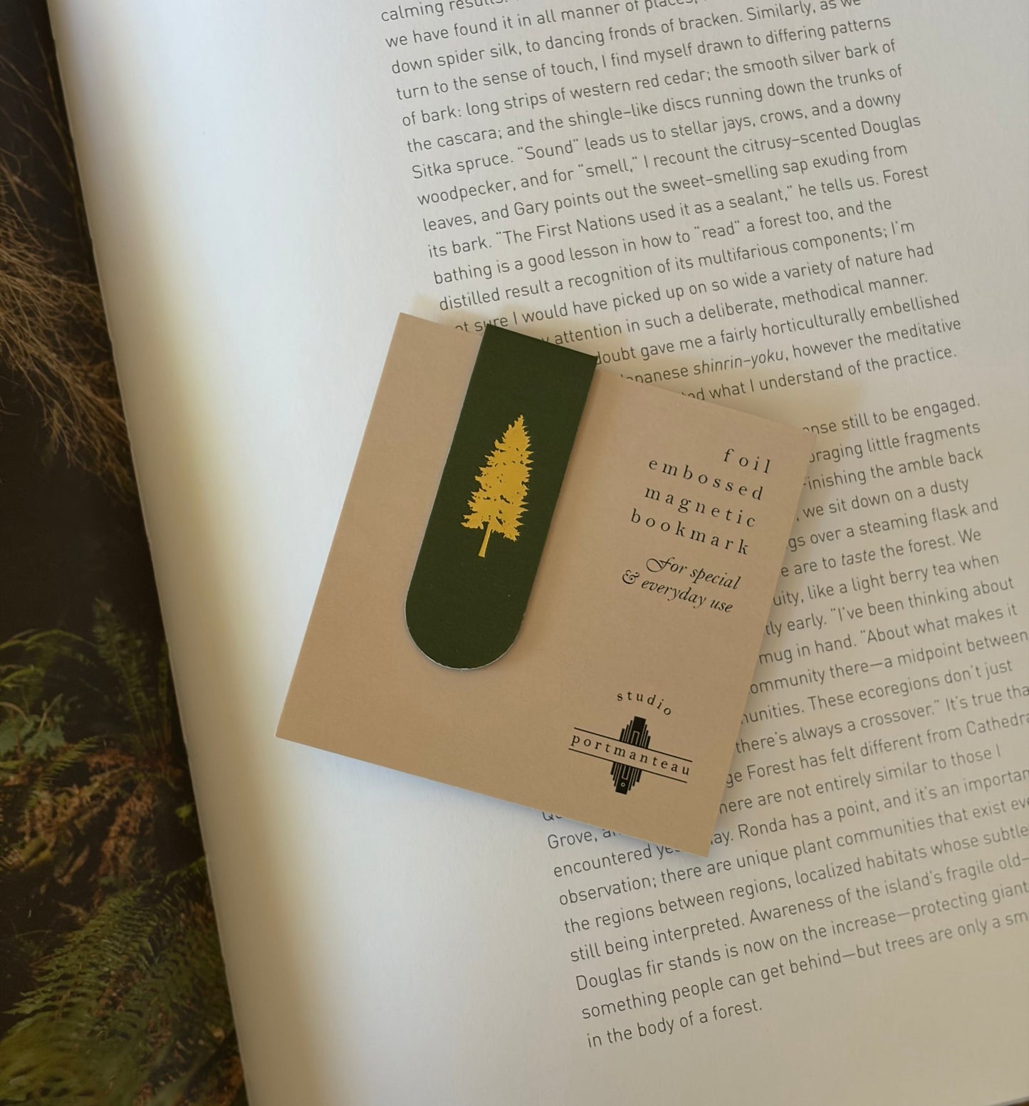 Blue Spruce Tree Gold Foil Magnetic Bookmark | Forest Gift