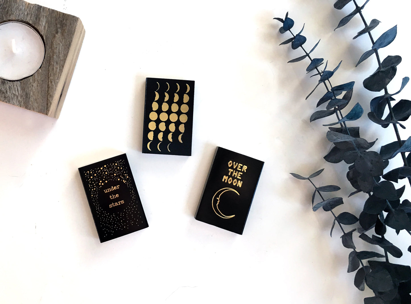 Phases of the Moon Gold Foil Embossed Matchbox