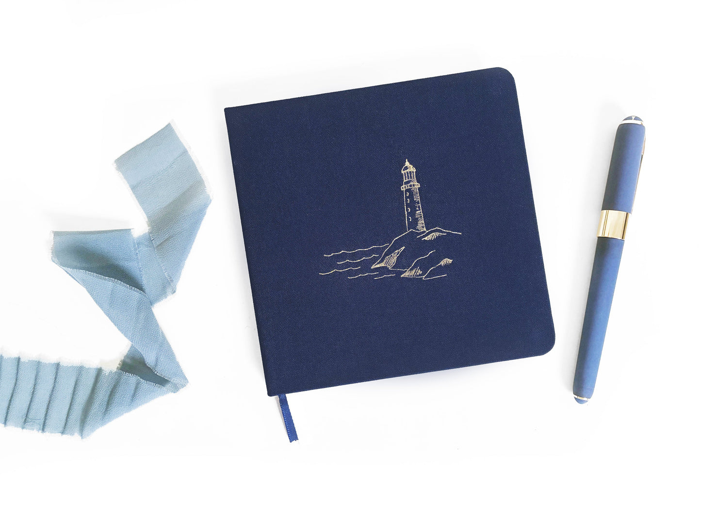 Lighthouse Foil Embossed Square Linen Notebook