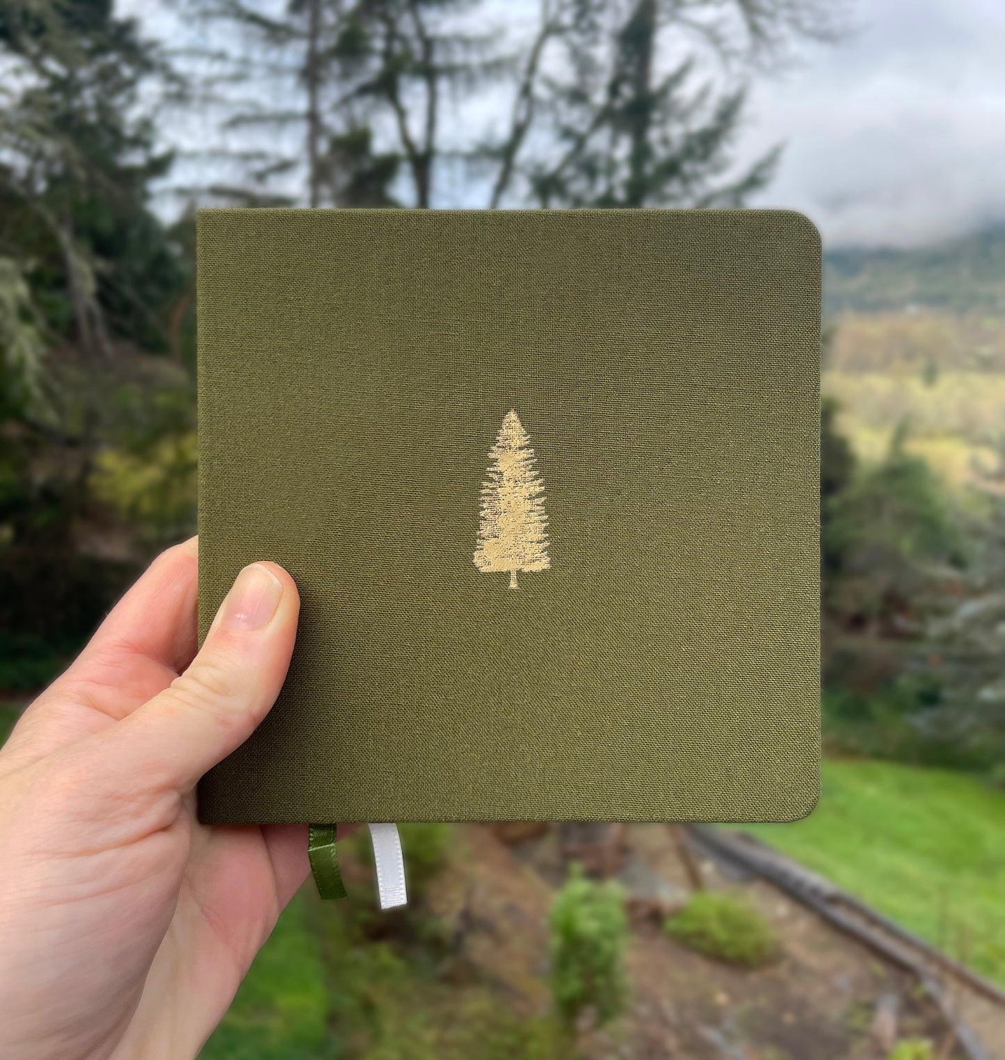 Noble Fir Tree Foil Embossed Square Linen Notebook