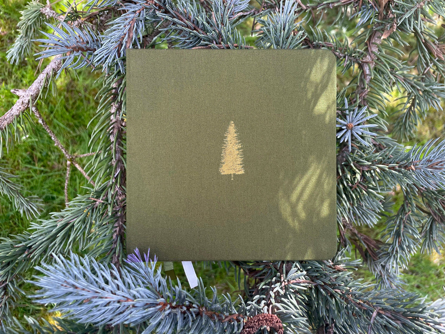 Noble Fir Tree Foil Embossed Square Linen Notebook
