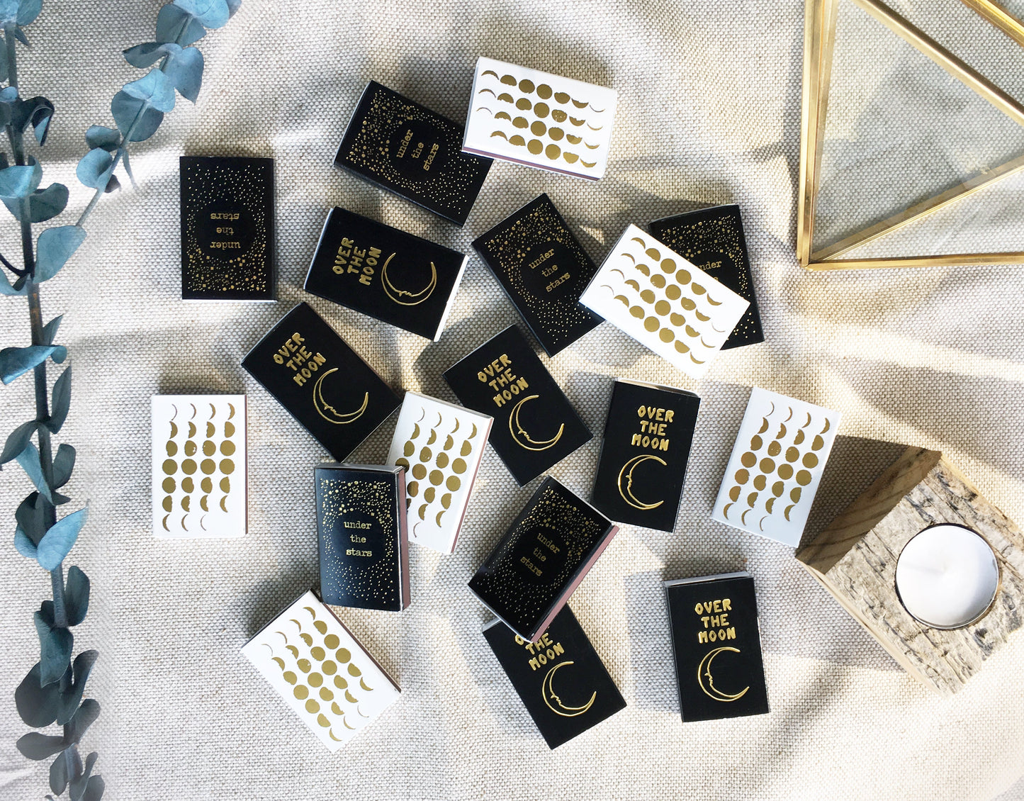 Phases of the Moon Gold Foil Embossed Matchbox