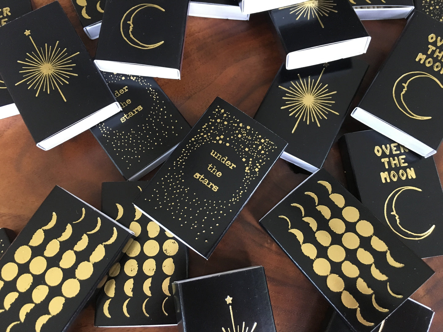Phases of the Moon Gold Foil Embossed Matchbox