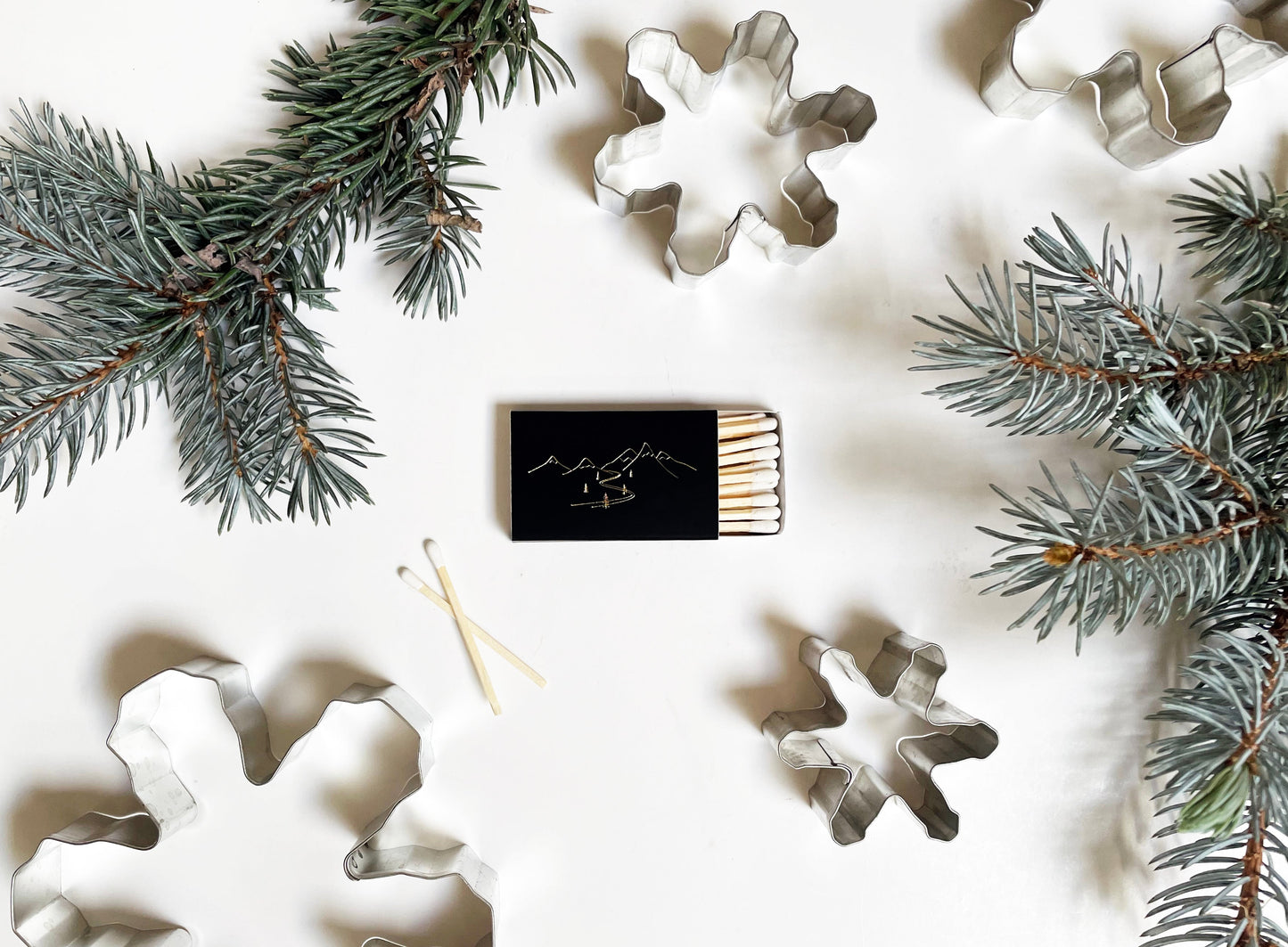 Snow Capped Mountains Gold Foil Matchbox | Hygge Gift | Cozy Candle Tool